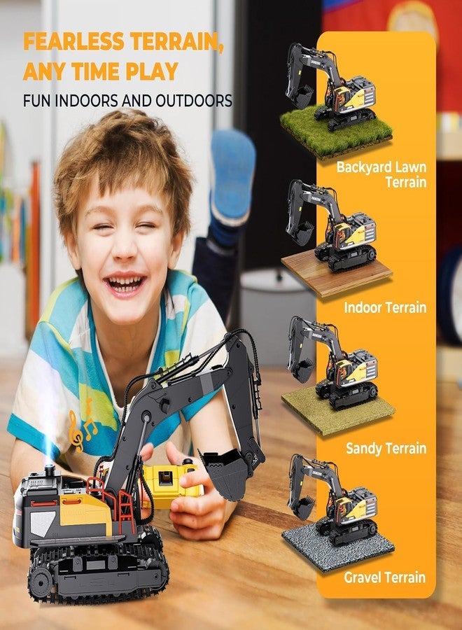 JOYJAY RC Excavator and Dump Truck Toy Set，2.4Ghz Metal Remote Control Construction Vehicle with Light&Sound, Best Christmas Toy for Boys 8+Year Old Kid - Image 5